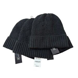 Lot Of 4 INC International Concepts Chevron Knit Beanie Hat Black‎ New With Tags